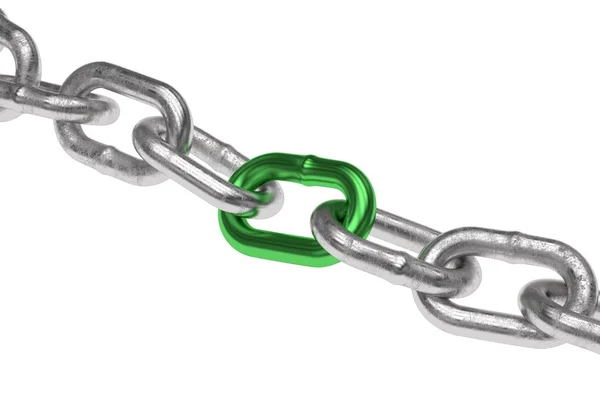 3d rendering chain chrome green steel teamwork connection — Stock Photo, Image