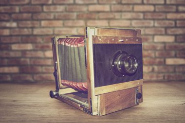 Antika eski fotoğraf kamera ahşap tablo