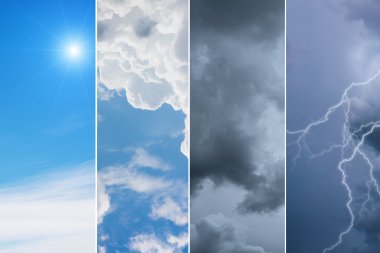 4 gökyüzü arka planlar, meteoroloji kavramı topluluğu.