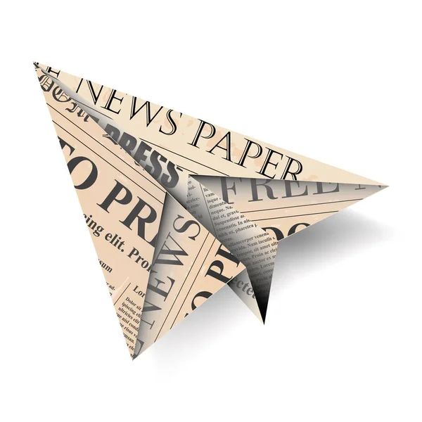 Plane with bended newspaper isolated on white background. Freedom to press concept. — Stock Vector