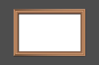 Boş asılı resim ya da model olarak gri bir duvara asılmış poster çerçevesi. Dekorasyon kavramı 