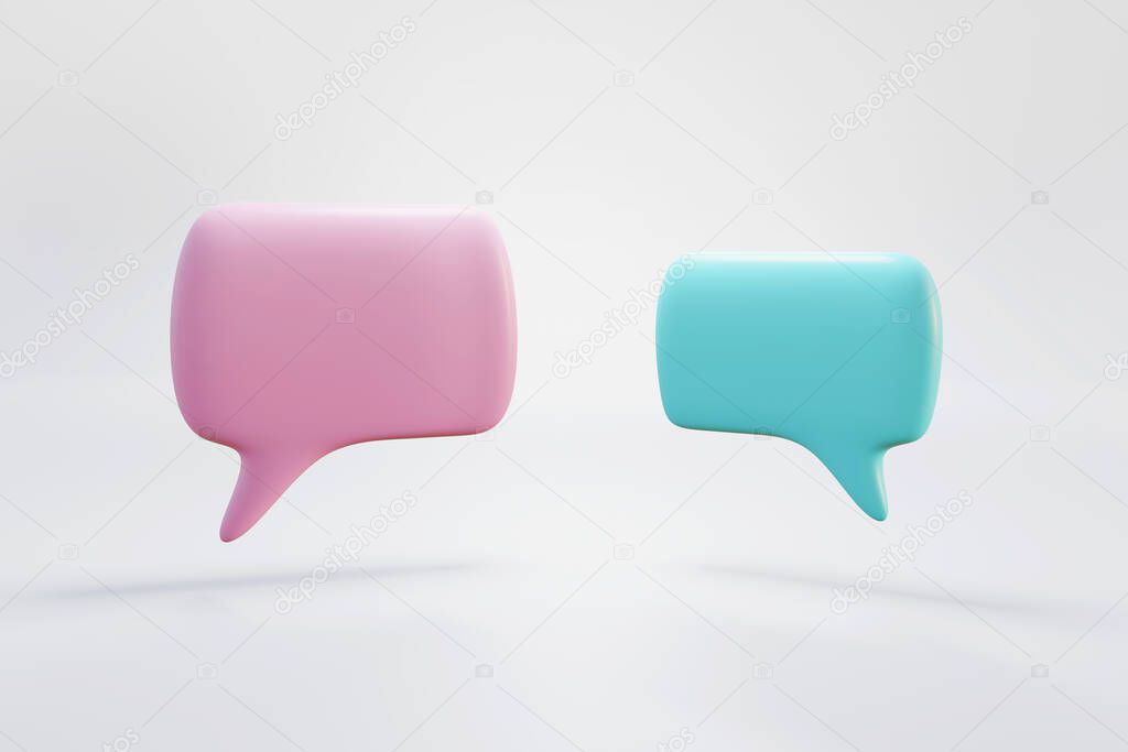 Pink and blue colored dialog bubble isolated on white background. 3D illustration