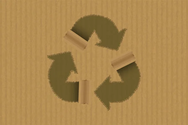 Recyling symbool op gescheurd karton. Bewustwording van het begrip "wereldmilieu". Vectorillustratie — Stockvector