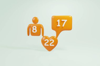 Beyaz arkaplanda izole edilmiş turuncu renkli bildirim ve diyalog baloncukları. 3B illüstrasyon