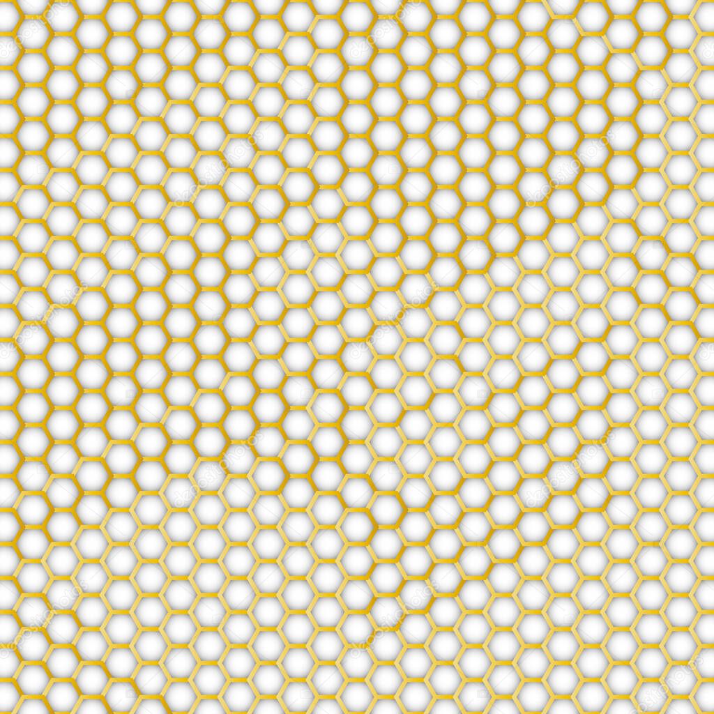 Abstract, golden colored and hexagonal mosaic pattern. Golden frames on white background.