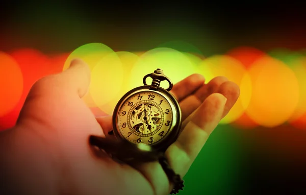 The Time on Hand with bokeh Background — Stock Photo, Image