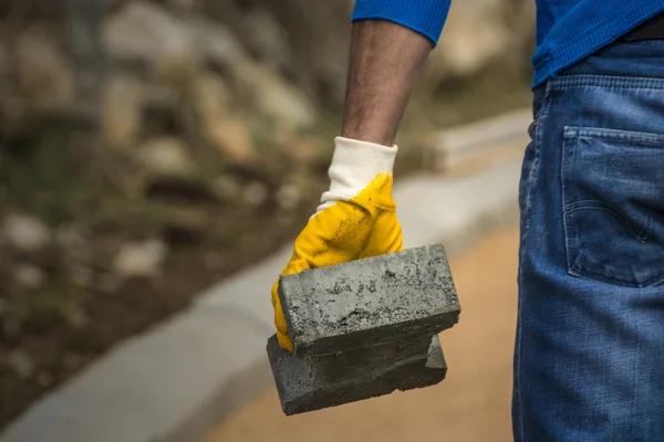 Constucción vial y trabajador — Foto de Stock