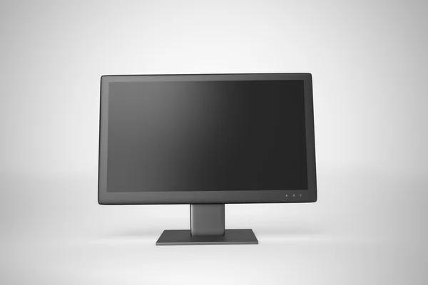 Monitor de ordenador en blanco en el escritorio con fondo gris — Foto de Stock