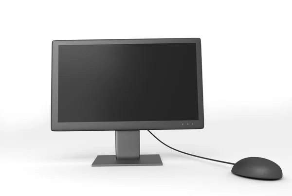 Настольный компьютер и мышь на белом — стоковое фото