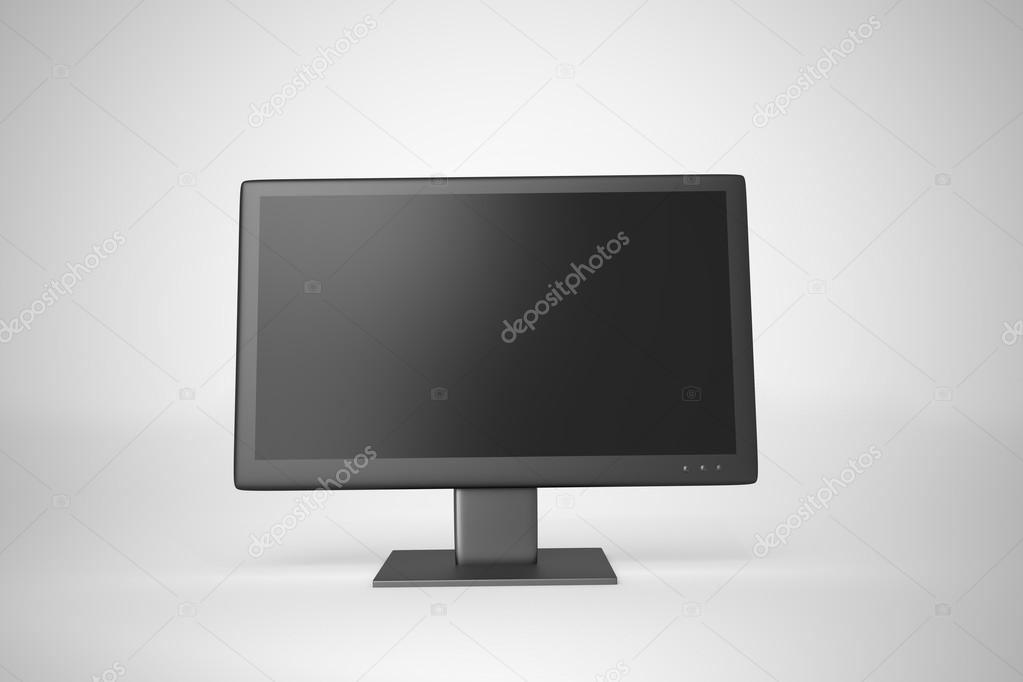 Blank computer monitor at the desk with grey Background