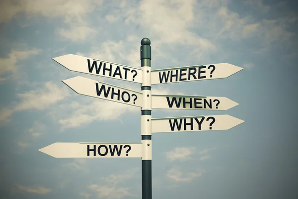 What, Where, Who, Why, When, How-written with Direction board — Stock Photo, Image