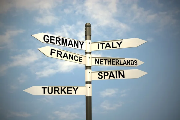 Europe Countries and  signpost against blue sky — Stock Photo, Image