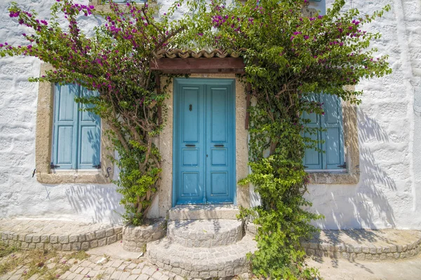 Синяя деревянная дверь — стоковое фото