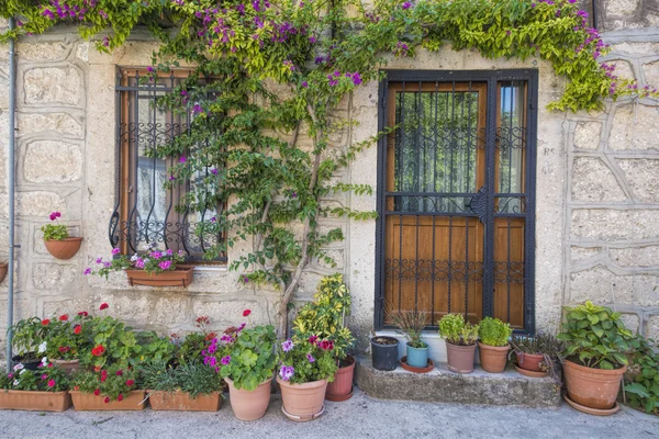 Antigua casa con gran decoración de flores — Foto de Stock