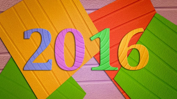 Ročník fotografické, šťastný nový rok 2016 z barevné papírové pozadí — Stock fotografie