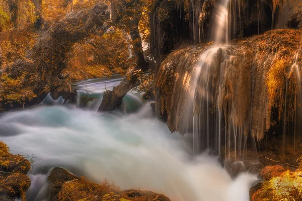 Cachoeira bonita na floresta, paisagem de outono — Fotografia de Stock