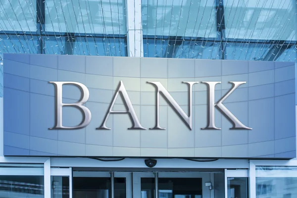 Bank gebouw met tekst — Stockfoto