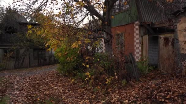 Antiga aldeia abandonada no outono — Vídeo de Stock