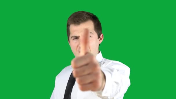 Man in shirt and tie showing thumb on green screen — Stock Video