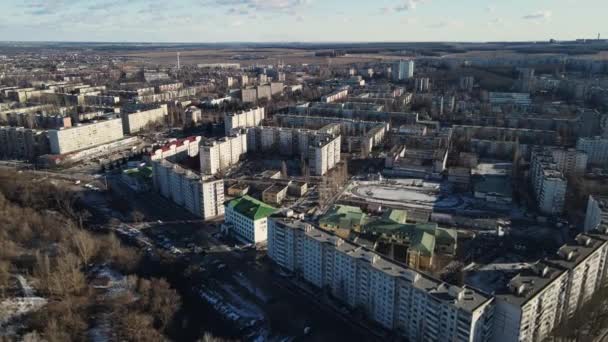 Cidade provincial no inverno. tiro aéreo — Vídeo de Stock