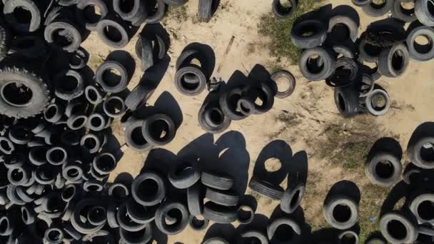 Aerial shooting a huge pile of rubber — Stock Video