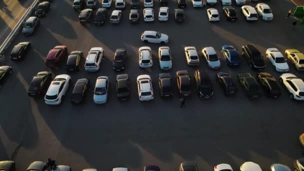 Movement of the drone along the parking lot. aerial shooting — Stock Video