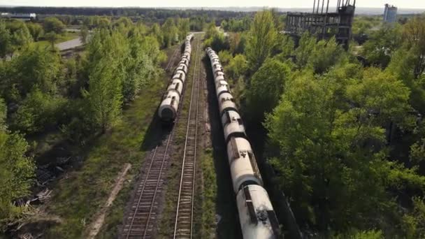 Aerial shooting of train cars with fuel. — Stok video
