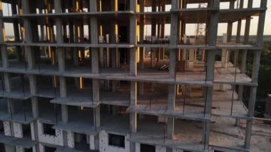 aerial shooting from a drone. near the construction site of a high-rise building