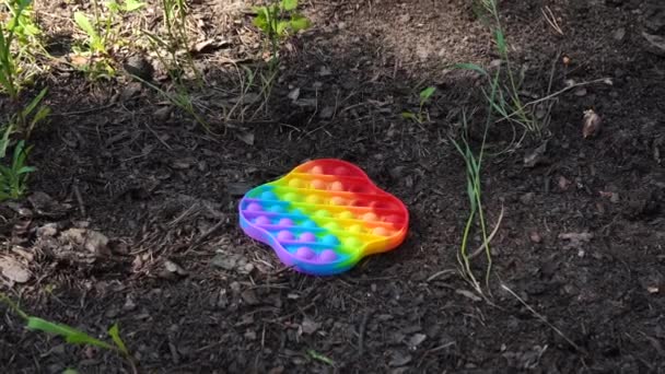 Mainan pop itu sederhana lesung pipit berbaring di tanah — Stok Video