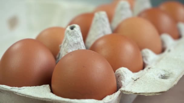 Primer plano de un paquete de huevos de pollo. — Vídeos de Stock