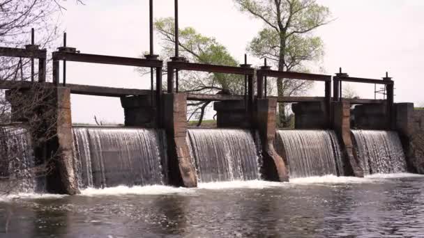 Petit barrage au bord de la rivière dans les champs — Video