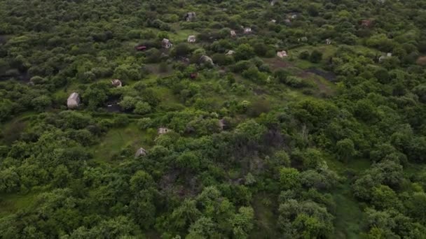 Village abandonné dans la forêt. séquences de drone — Video