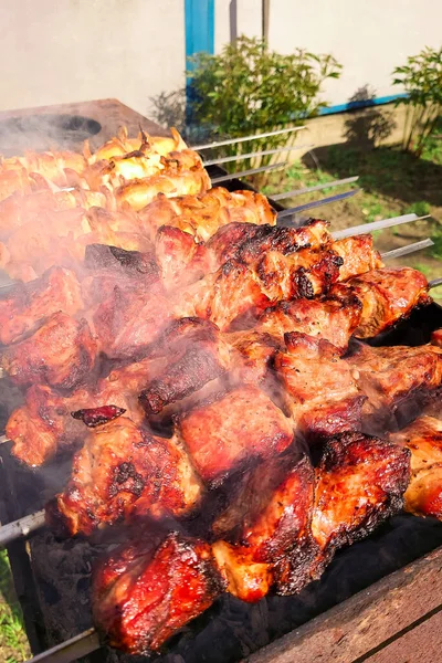 Roast Beef Kebabs Bbq Grill Gemarineerde Shashlik Bereiden Een Barbecue — Stockfoto