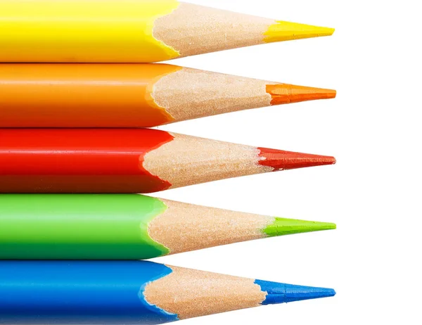 Primer Plano Lápices Para Dibujar Amarillo Naranja Rojo Verde Azul —  Fotos de Stock
