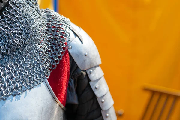 Close up of middle ages armor of the knight. Historic armoring used in combat battles.