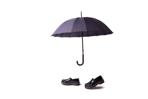 Rubber Shoes Umbrella Isolated White Background Rain Season Weather Forecast — Stock Photo, Image