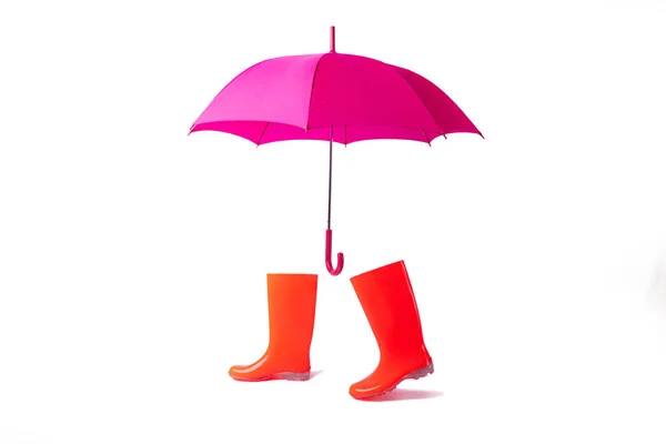 Rubber Shoes Umbrella Isolated White Background Rain Season Weather Forecast — Stock Photo, Image