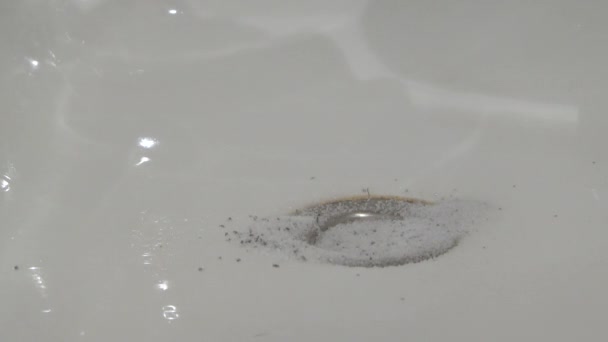 ブロックされたシンクパイプのための特別な粉末 詰まった浴室の穴 排水清掃サービス — ストック動画