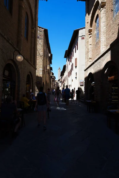 Panorámás Kilátás Egy Híres Hely Olaszországban San Gimignano Egy Középkori — Stock Fotó