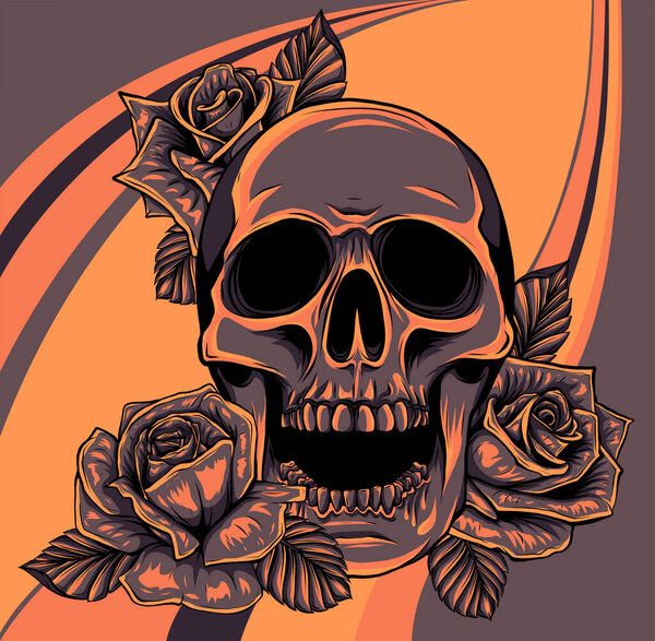 Черепа человека с векторной иллюстрацией роз