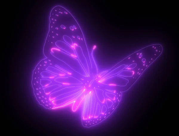 Butterfly Psychedelic Neon Light σε μαύρο φόντο — Φωτογραφία Αρχείου