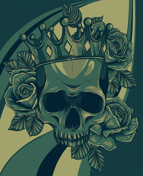 Royal Skull King Crown con Rose Ilustraciones Vector Mascota — Vector de stock