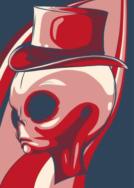 Şapka Vektörü İllüstrasyonlu Gri Uzaylı Başı