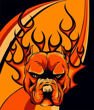 Cehennemden gelen köpek ateşi pitbullu VECTOR illüstrasyonu