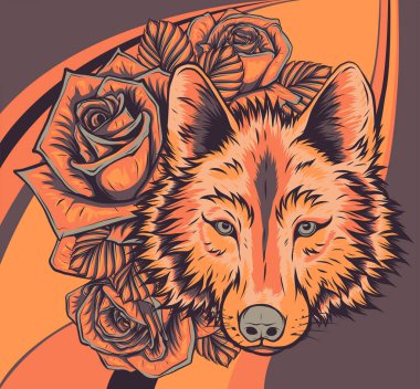 Gül resimli kurt çizim vektör sanatı