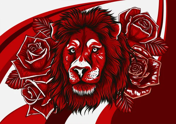Lion with roses on colored background. Vector illustration — Stock Vector