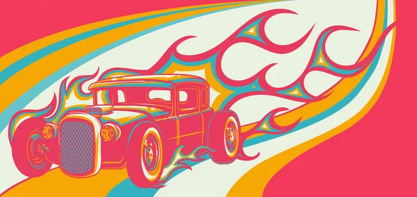 Ilustración de vectores de dibujos animados clásicos calientes del coche personalizado — Vector de stock