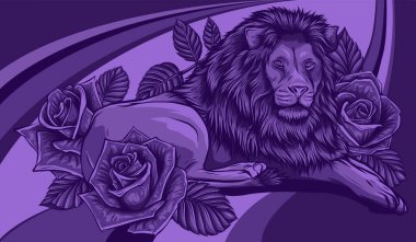 Çiçek süsleme vektör çiziminde aslan