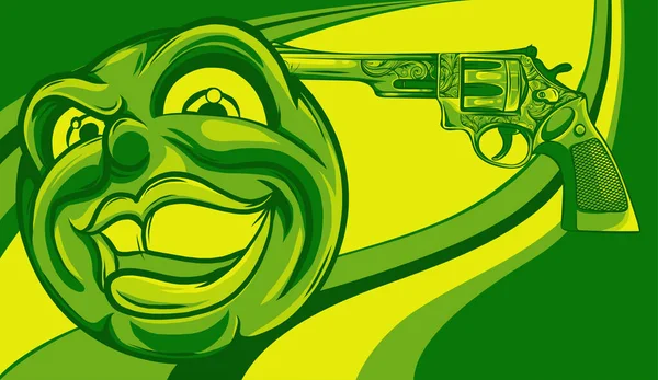 Emoticon punta una pistola sul suo vettore testa — Vettoriale Stock