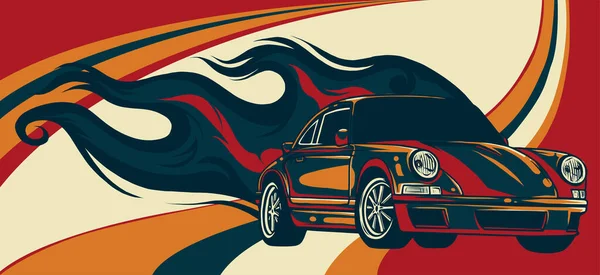 Auto veloce con fiamme vettoriale illustrazione desgn art — Vettoriale Stock